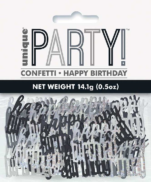 Black & Silver Happy Birthday - Confetti