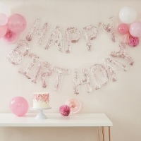 Rose Gold Confetti Happy Birthday - Balloon Bunting