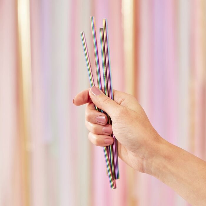 iridescent reusable straws, stainless steel straws, rainbow stainless steel