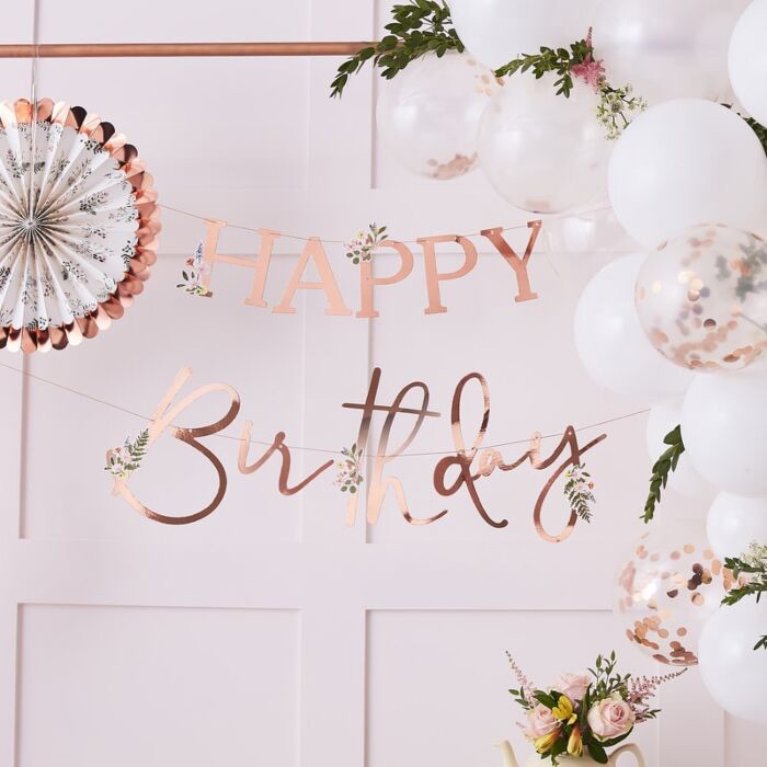 Rose Gold Floral Happy Birthday - Bunting