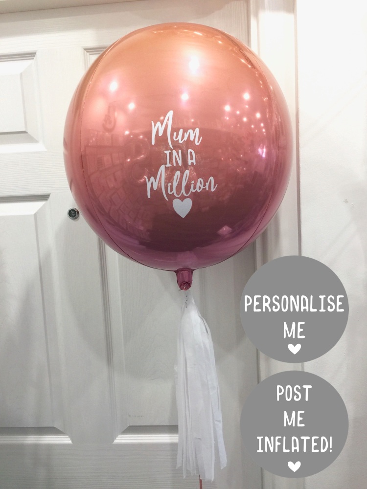 Personalised balloons, balloons by post, personalised pink orb balloon. per