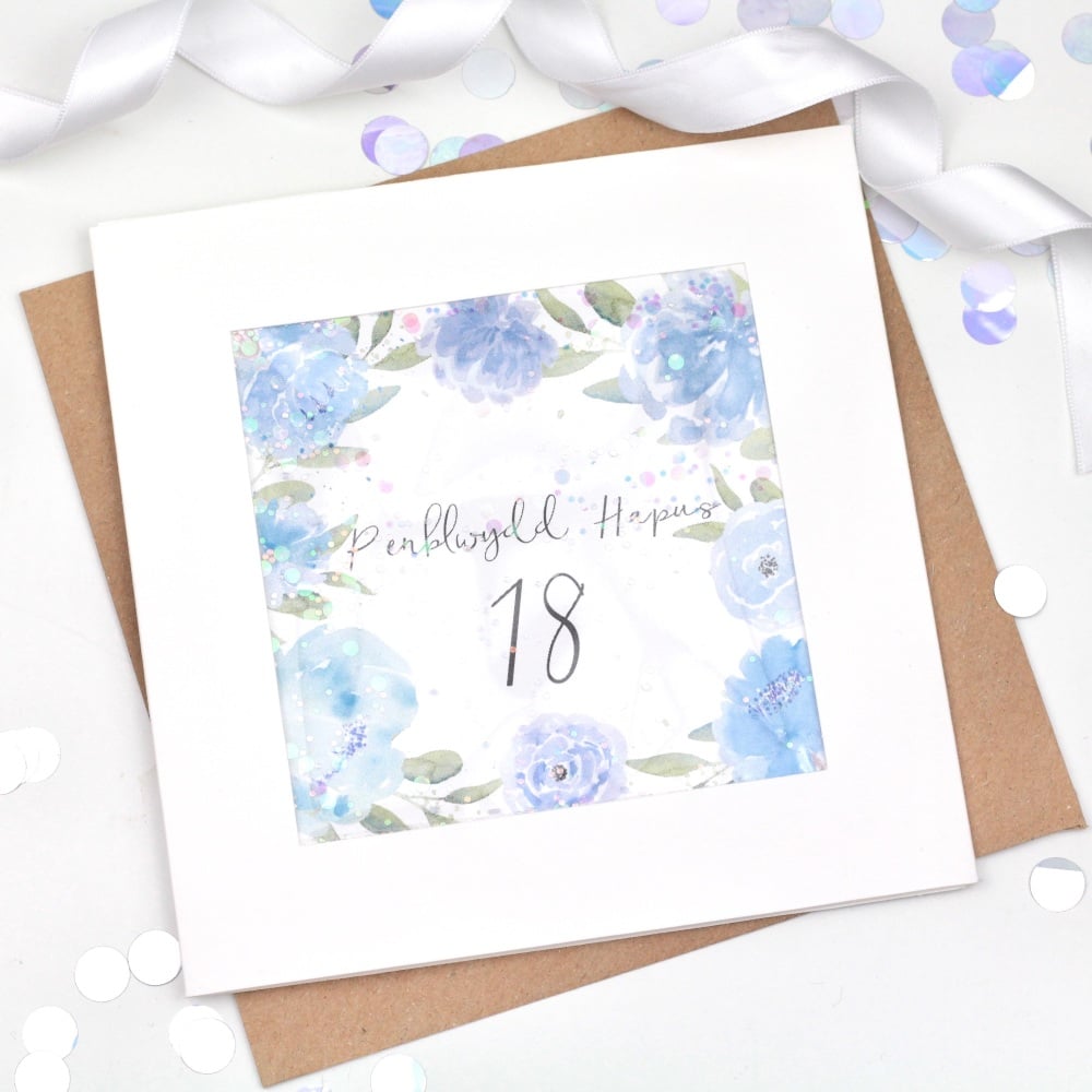 Watercolour Floral - Penblwydd Hapus - 18 - Confetti Card