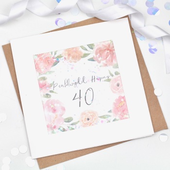 Watercolour Floral - Penblwydd Hapus - 40 - Confetti Card