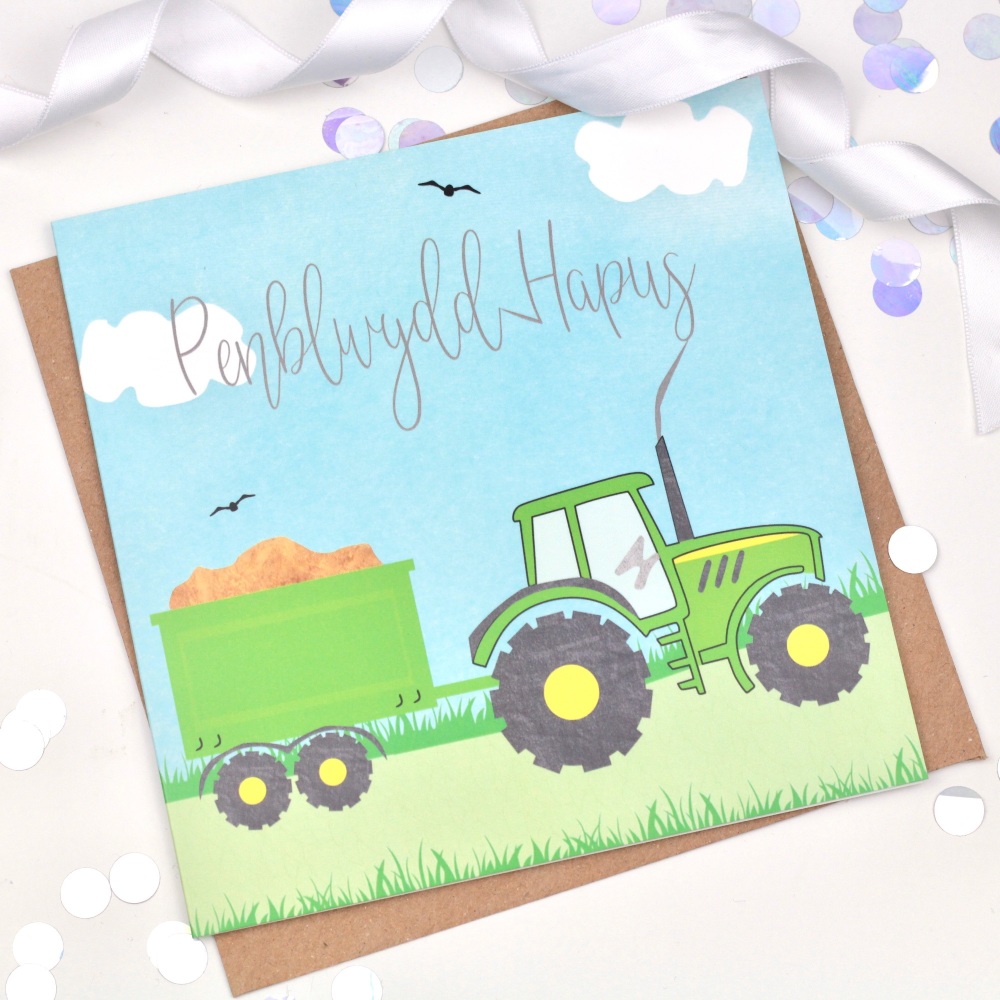 Tractor - Penblwydd Hapus - Card