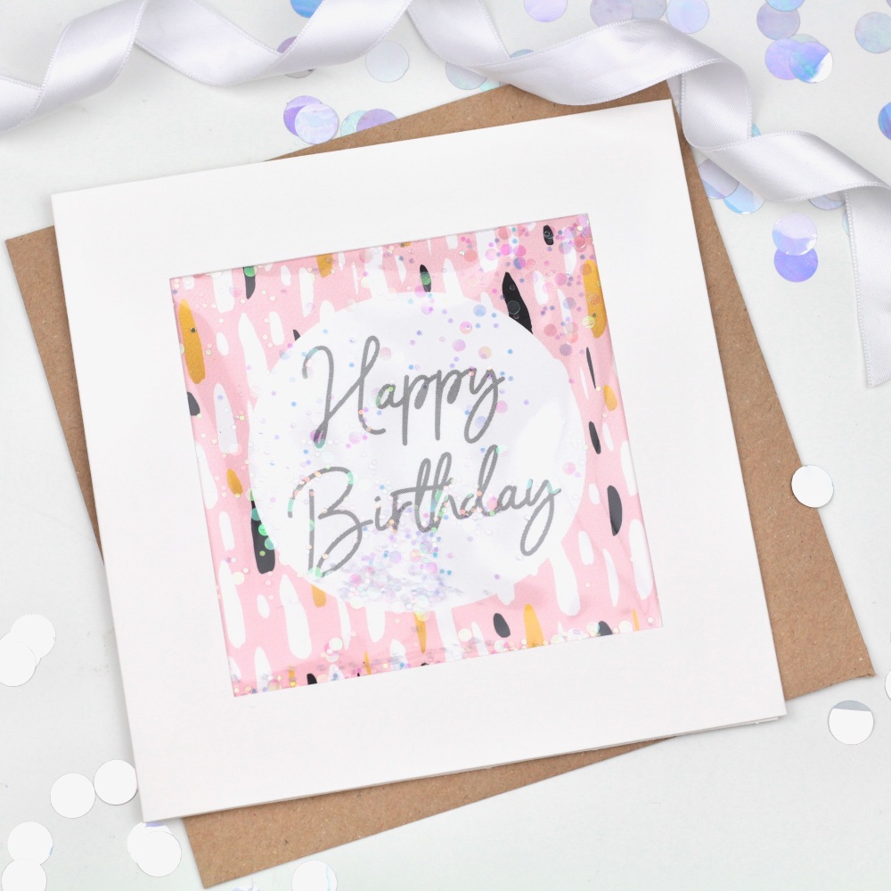 Pink Geometric - Happy Birthday - Confetti Card