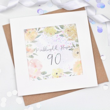 Watercolour Floral - Penblwydd Hapus - 90 - Confetti Card