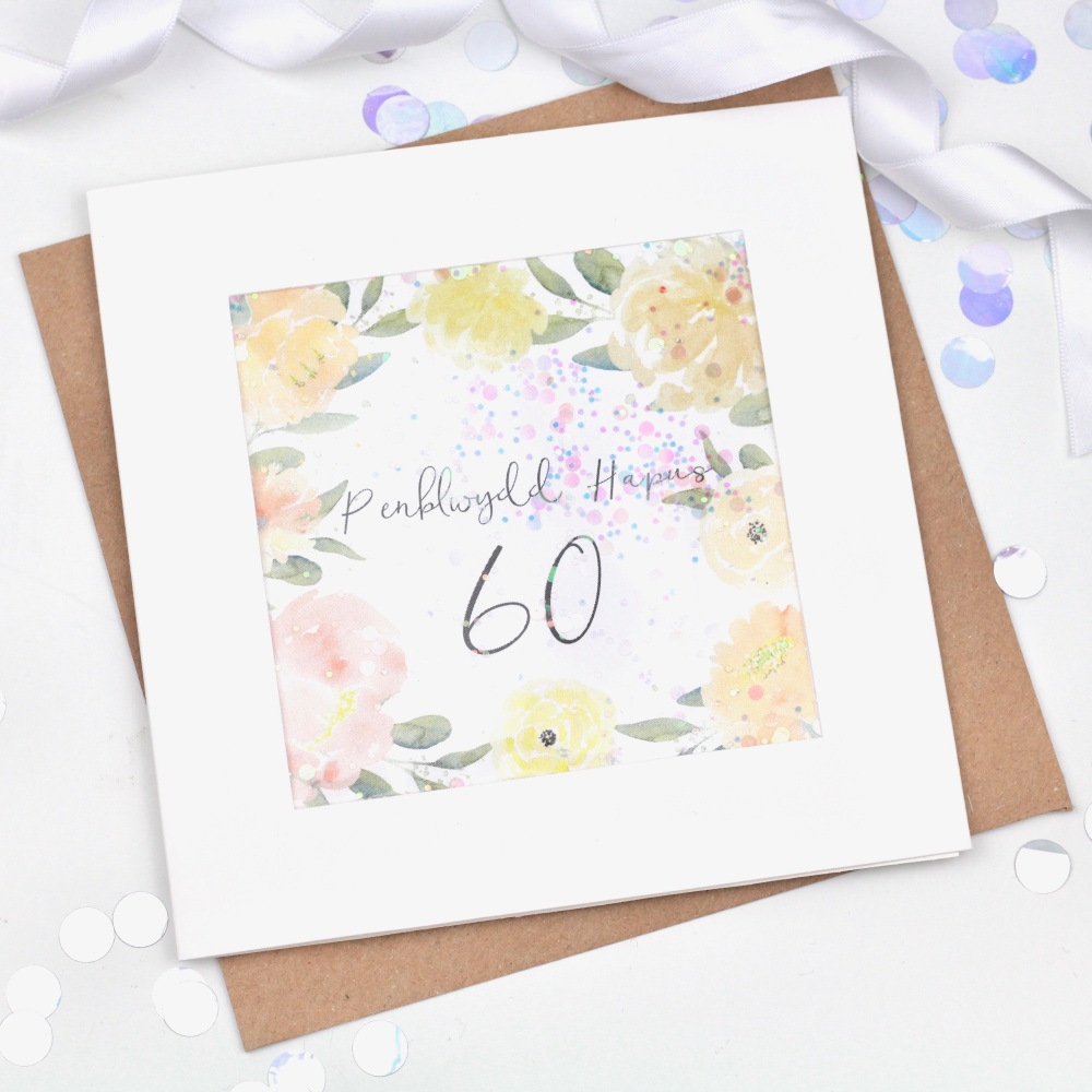 Watercolour Floral - Penblwydd Hapus - 60 - Confetti Card