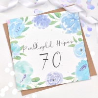 Floral Watercolour - Penblwydd Hapus - 70 - Card