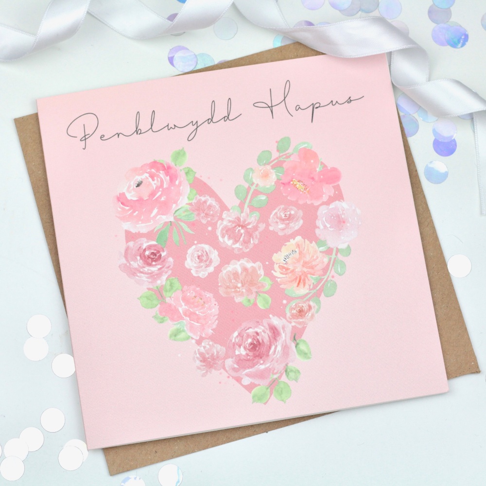 Floral Heart - Penblwydd Hapus  - Card