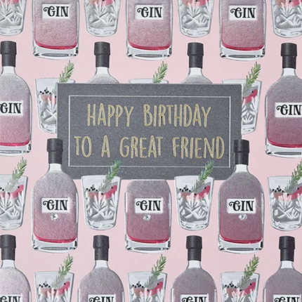 Happy Birthday Great Friend Gin - Card