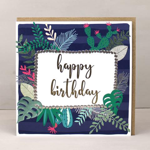 Navy Tropical Happy Birthday - Card