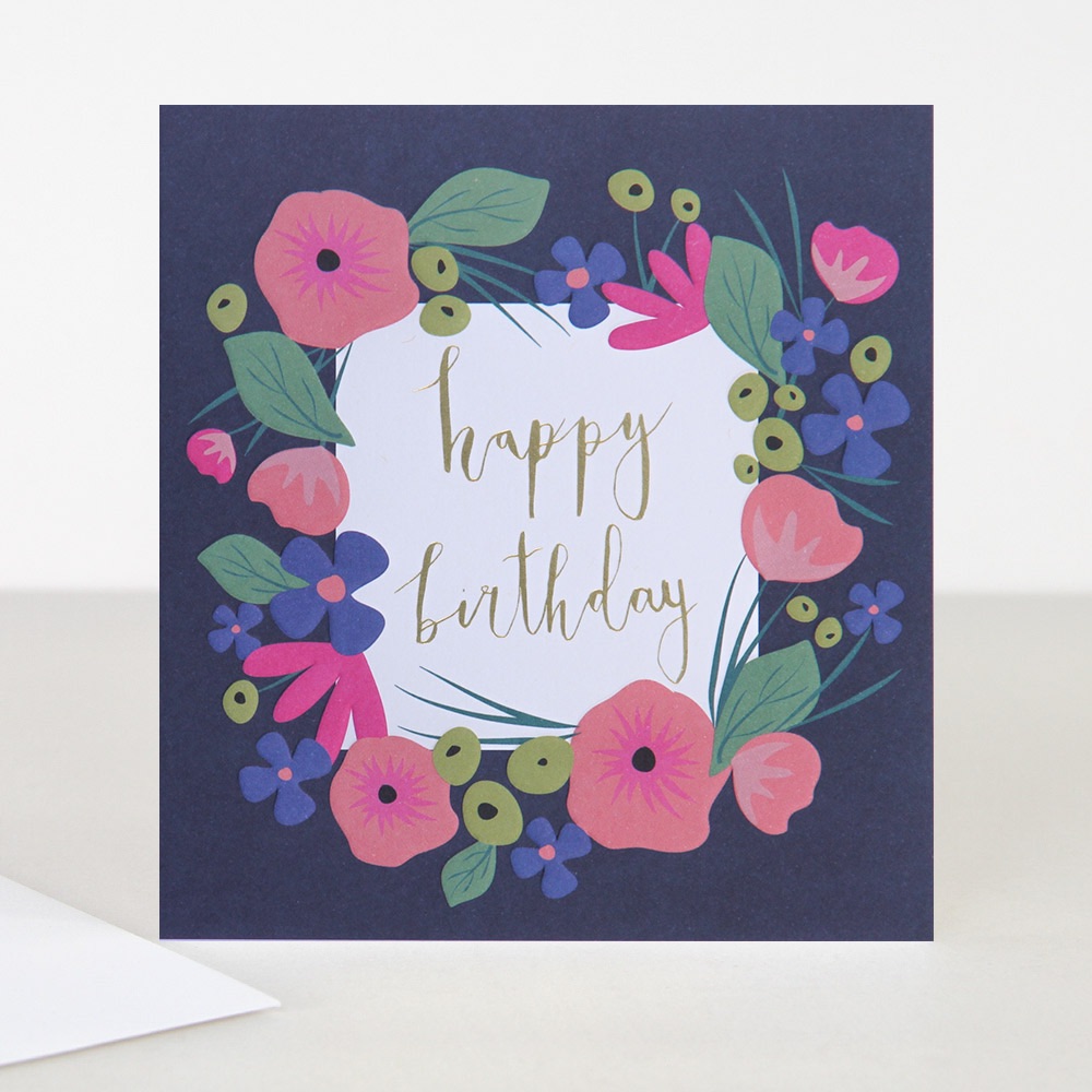 Happy Birthday Navy Floral - Card