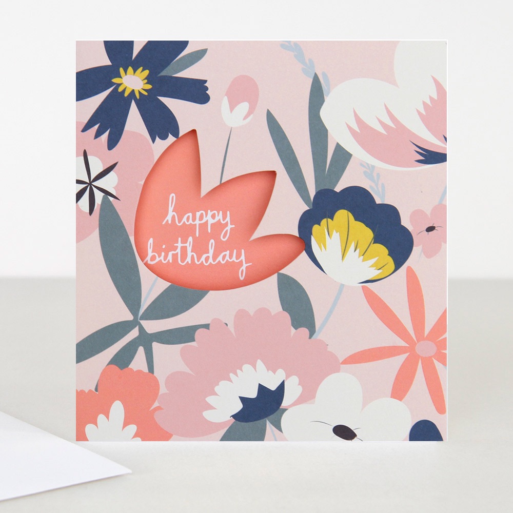 floral cut out birthday card, Birthday card, happy birthday card, modern bi