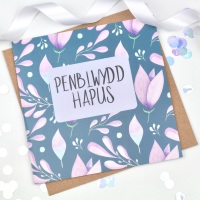 Purple Flowers - Penblwydd Hapus  - Card