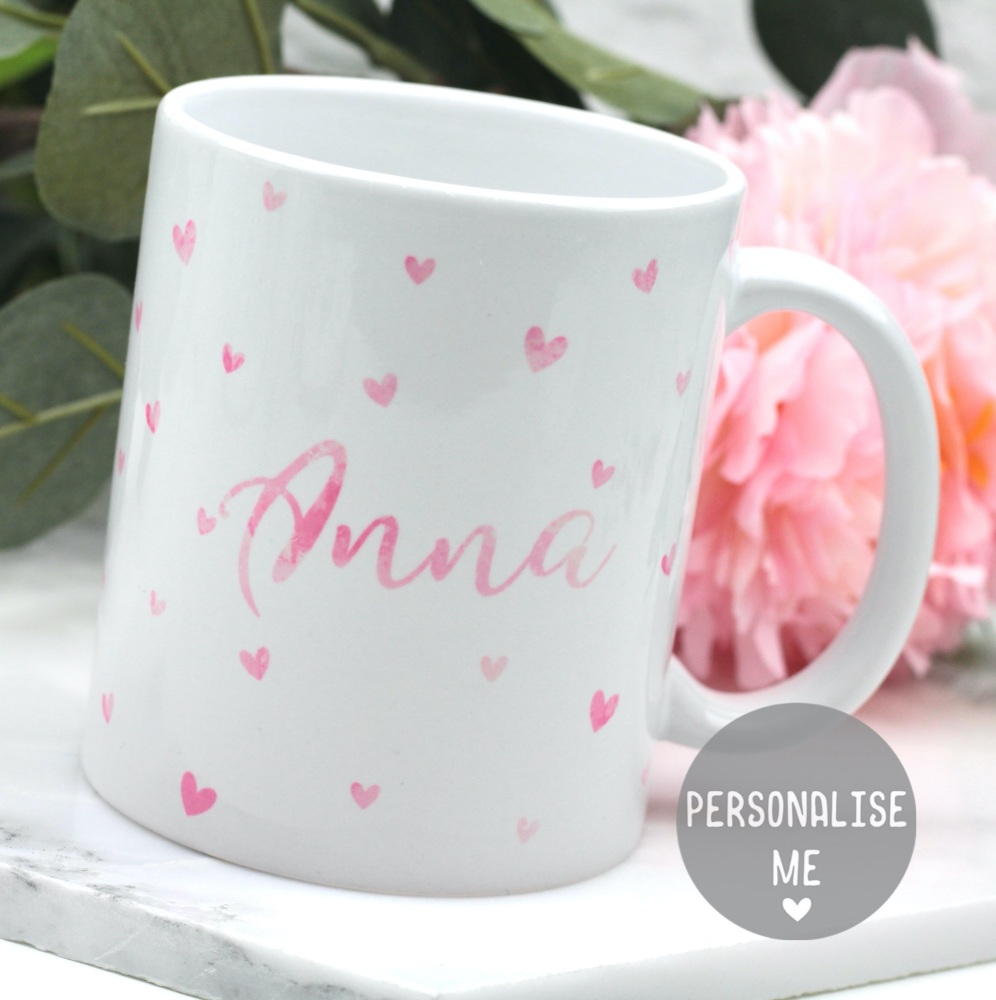 Personalised pink heart mug, personalised mugs