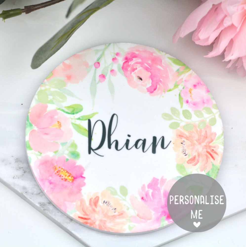 Personalised floral coaster, coaster with name, personalised gifts, gifts f