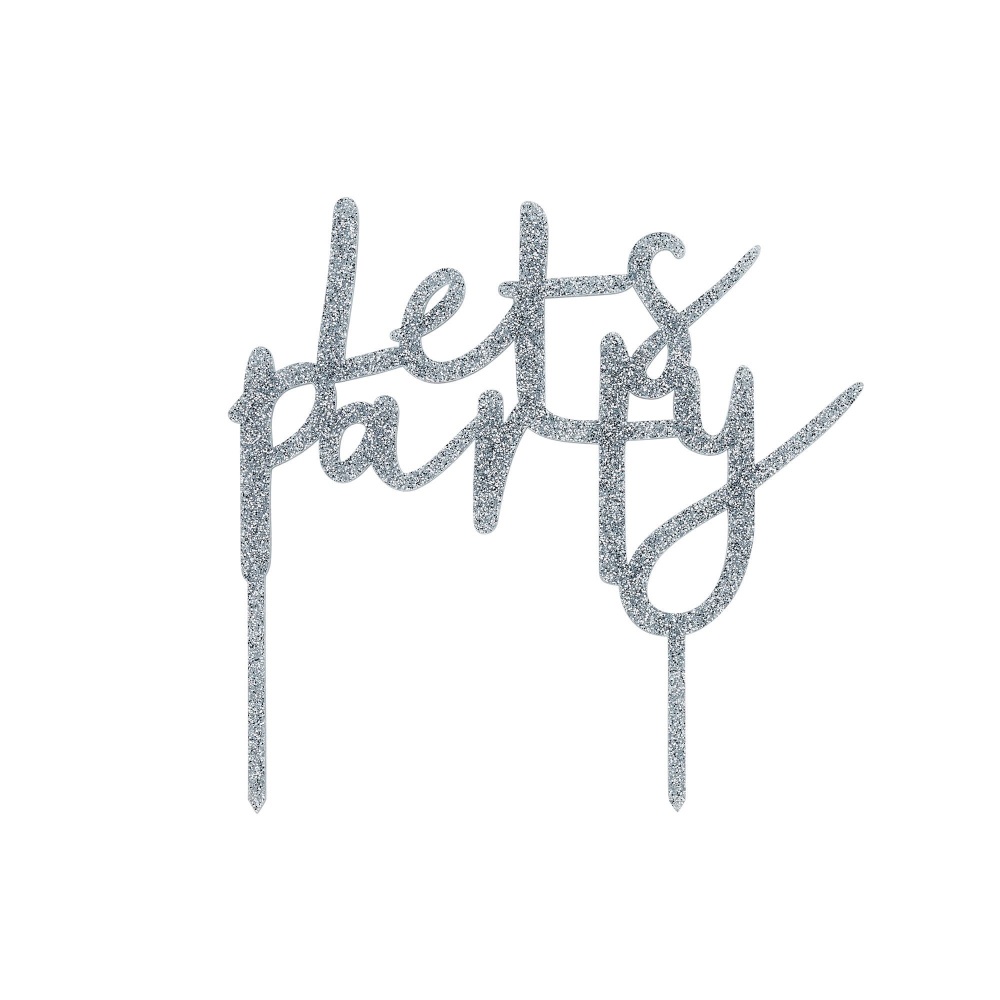 Glittery Acrylic - Let's Party - Cake Topper - Silver