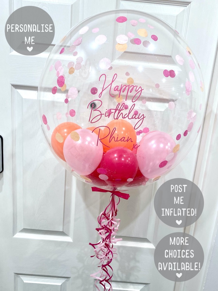 Flamingo pink bubble balloon, balloon filled balloon, pink personalised bal