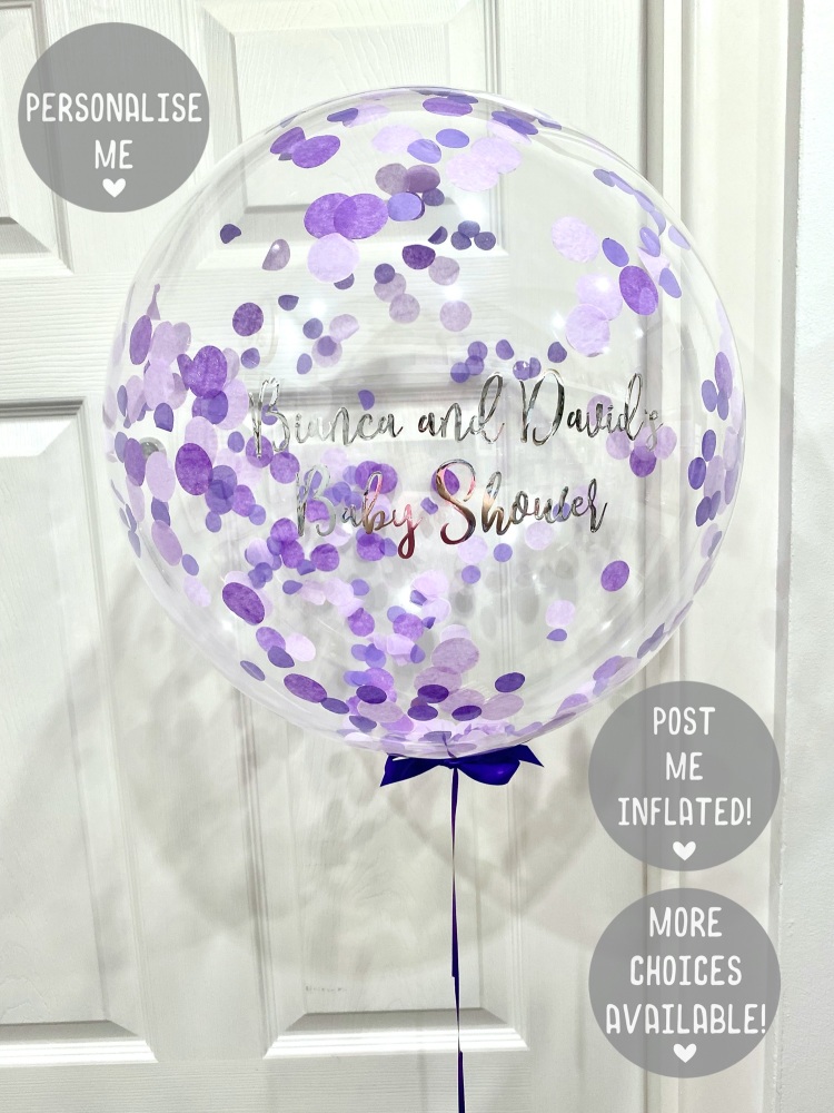 purple ombre balloon, purple confetti balloon, posted balloons, postable in