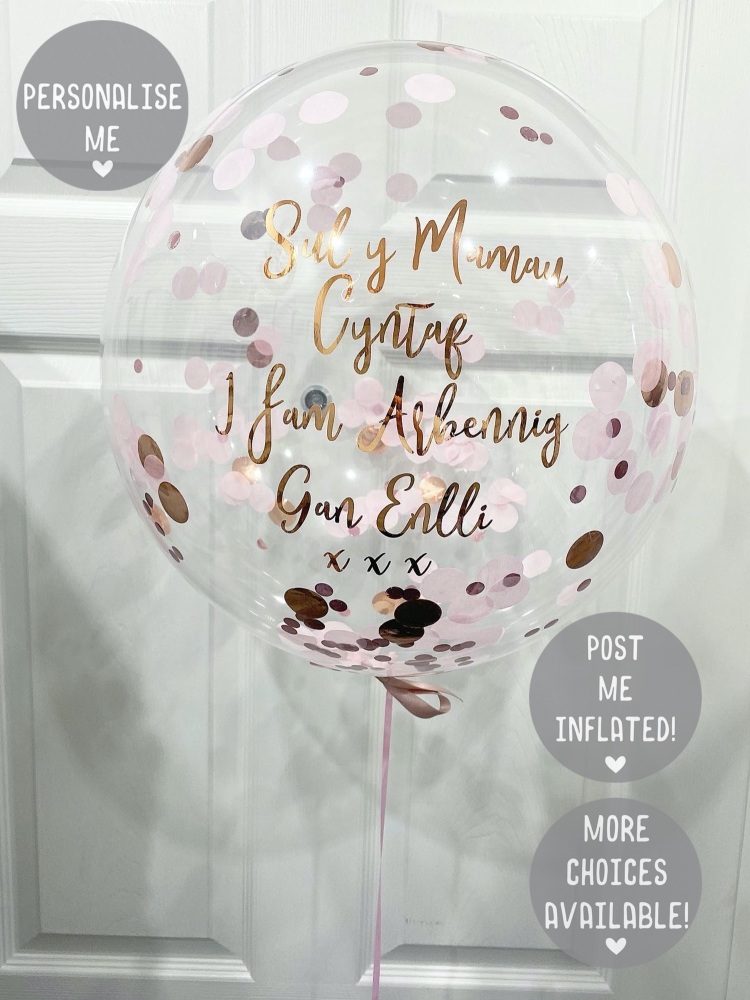 Rose gold and pink confetti balloon, pink confetti balloon, north wales con