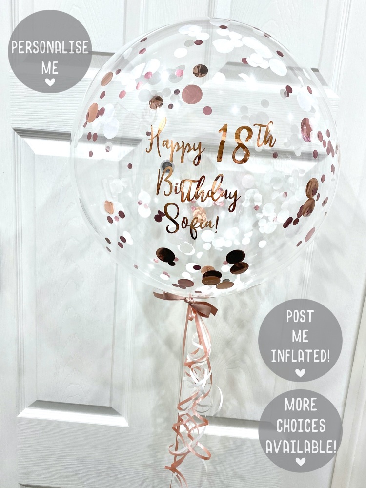 Confetti Bubble Balloon - Rose Gold & White