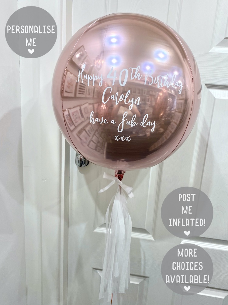 Personalised rose gold balloon, rose gold balloon personalised, posted rose