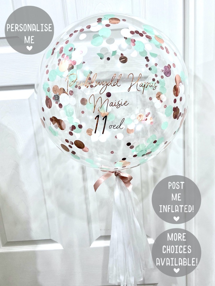 Rose gold, mint and white confetti balloon, rose gold and mint bubble ballo