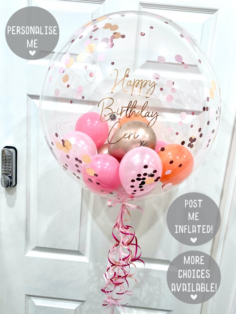 Rose gold and pink balloon filled bubble, balloon with rose gold balloons i