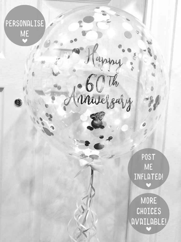 Silver and white personalised anniversary balloon, personalised bubble ball