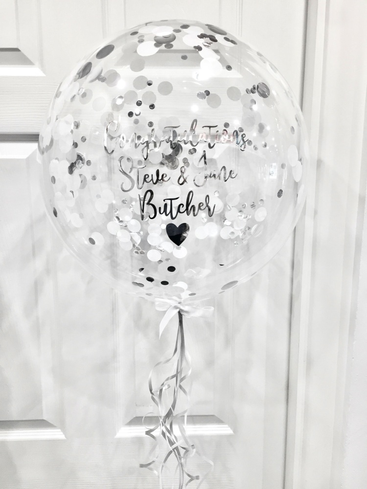 Confetti Bubble Balloon - Silver & White