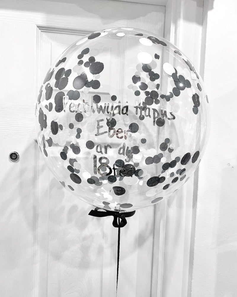 Confetti Bubble Balloon - Black, Silver & White