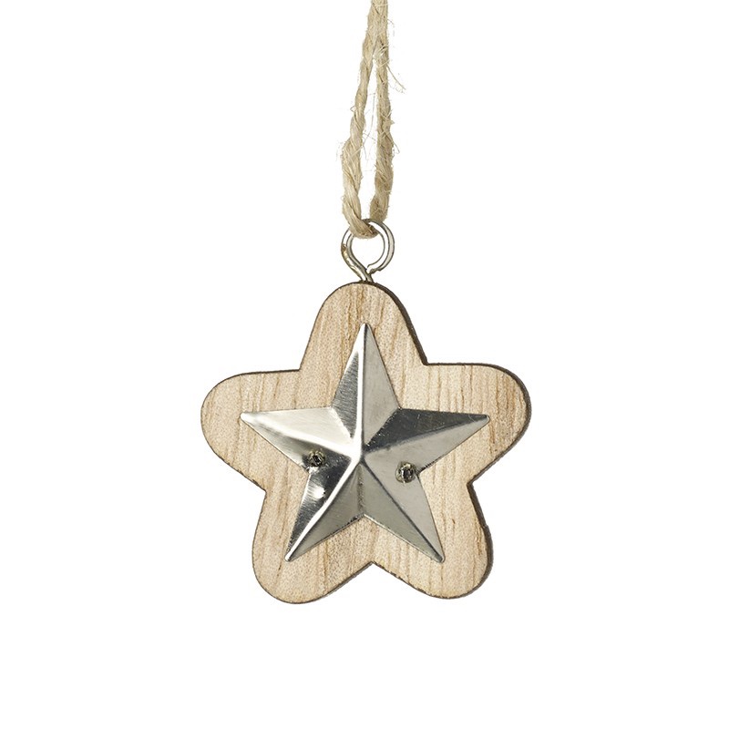 Small star decoration, metal and wood star decoration, metal star decoratio