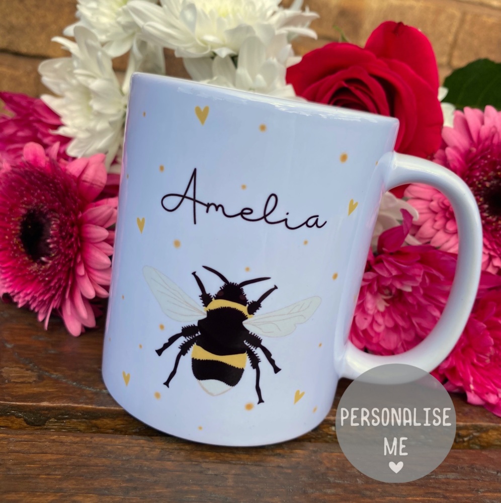 Personalised bee mug, bee mug personalised, bee mug with name