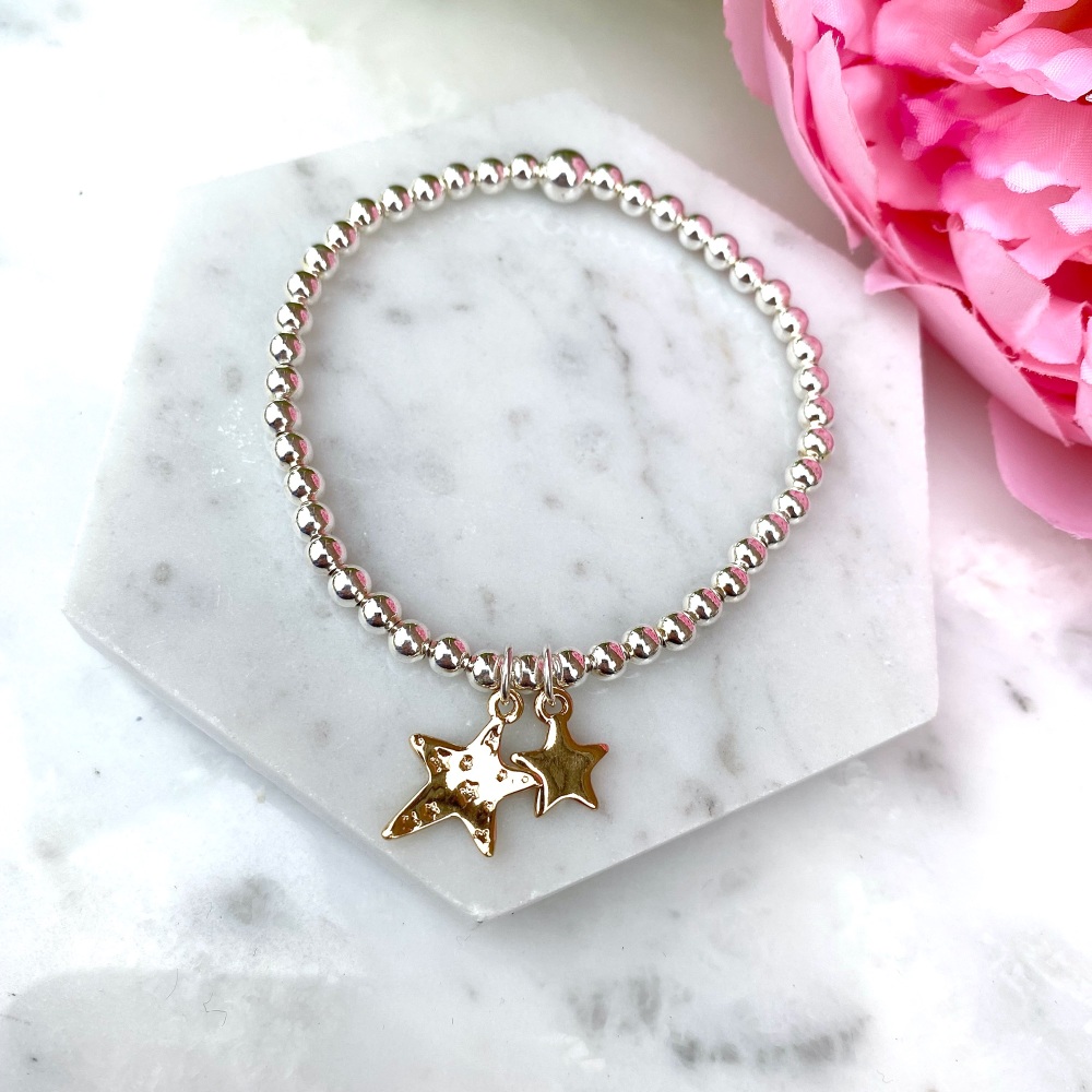 Rose gold star bracelet, rose gold star stretch bracelet