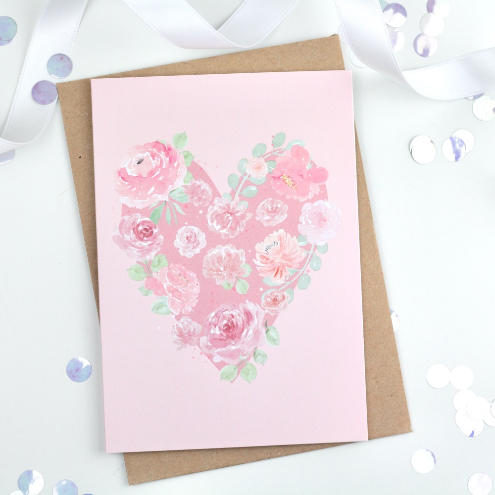Floral Heart - Light Pink - Plain Card