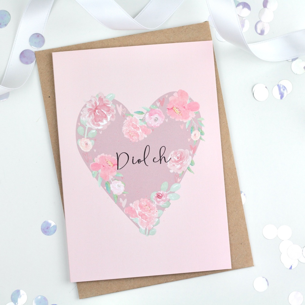 Floral Heart - Light Pink - Diolch Card
