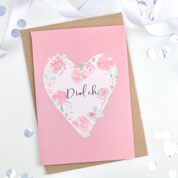 Floral Heart - Pink - Diolch Card