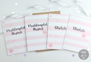 White & Pink Mixed - Card Pack - 4