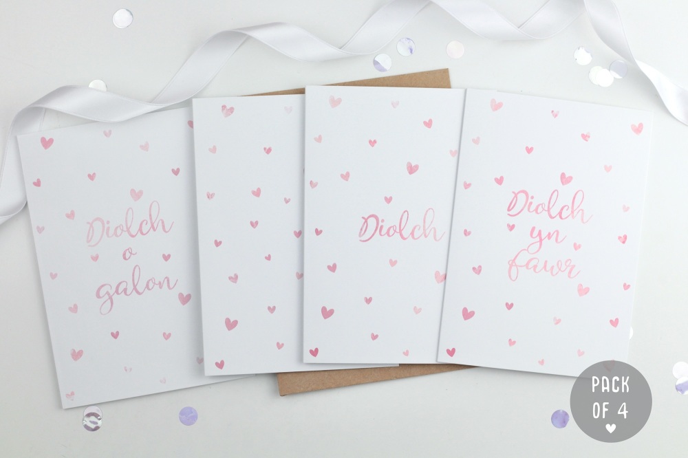 Dotty Hearts - Diolch - Card Pack - 4