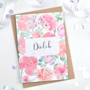 Floral Flourish - Pink - Diolch Card