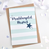 Blue Stripe - Penblwydd Hapus - Card