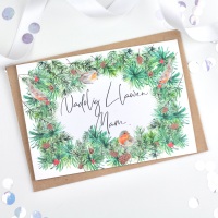 Greenery Wreath - Nadolig Llawen Mam - Card  