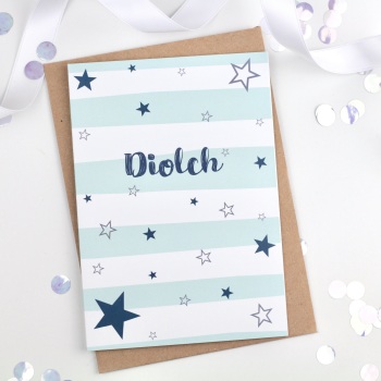 Blue Stripe & Stars - Diolch - Card