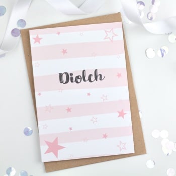 Pink Stripe & Stars - Diolch - Card