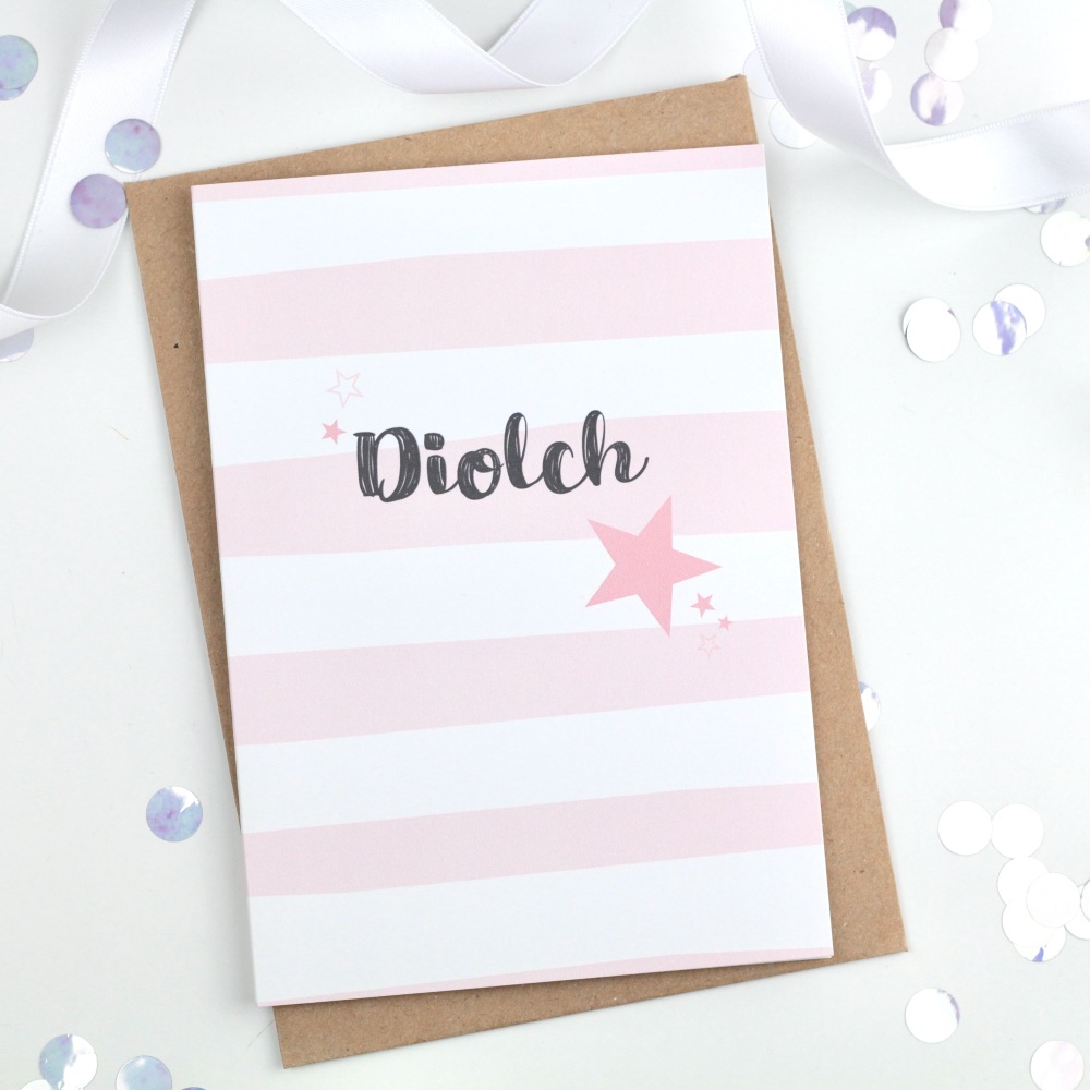 Pink Stripe - Diolch - Card