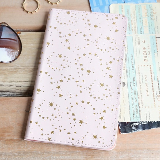 Pink and gold passport holder, pink travel wallet, travel wallet with gold 