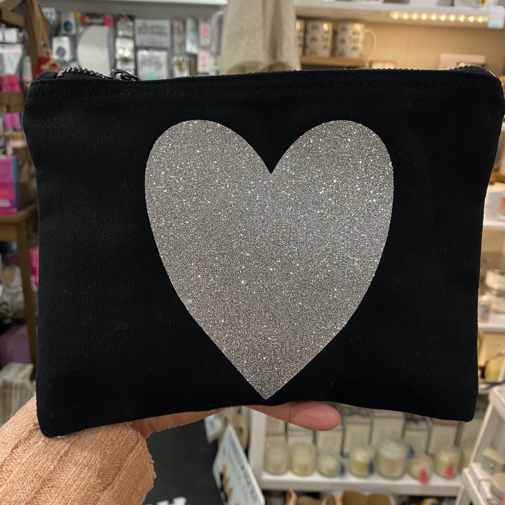 Black heart bag, bag with heart, glitter heart bag