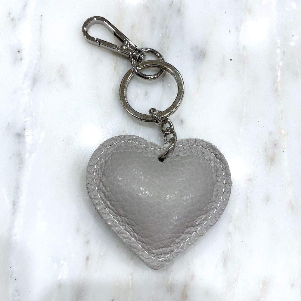 Heart - Leather Keyring/Bag Charm - Light Grey
