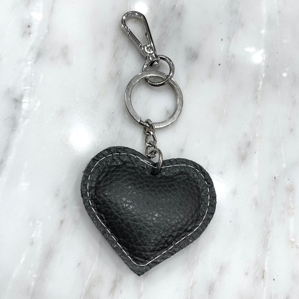 grey leather heart keyring, Leather heart keyring, heart keyring leather