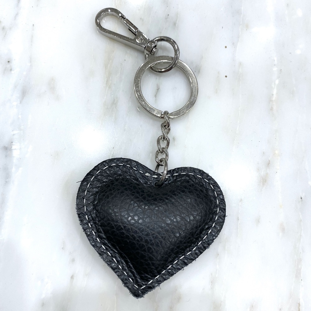 black leather heart keyring, Leather heart keyring, heart keyring leather